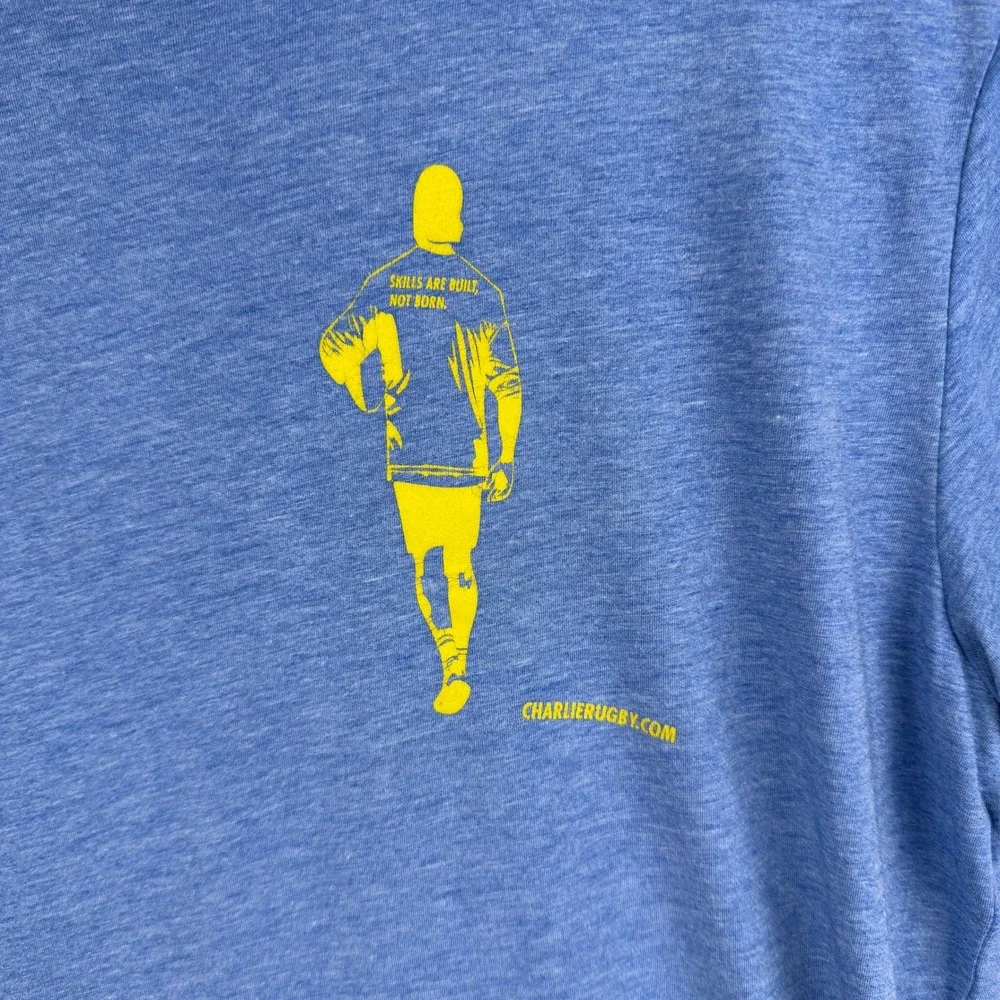 Charlie‎ Rugby Mens Blue Skills Are Built Not Born Graphic T-Shirt Medium